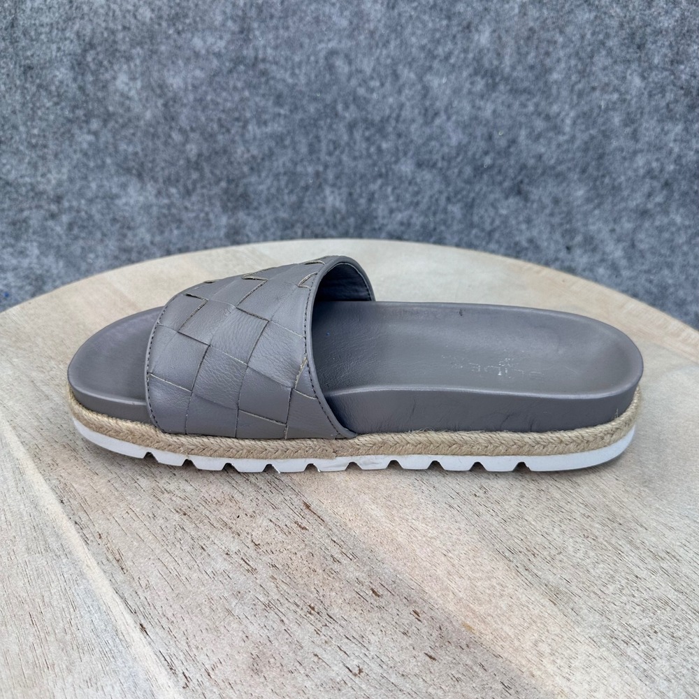 J/Slides NYC Rollie Grey Leather Woven Espadrille Platform Slides Womens 7.5 - Picture 2 of 14